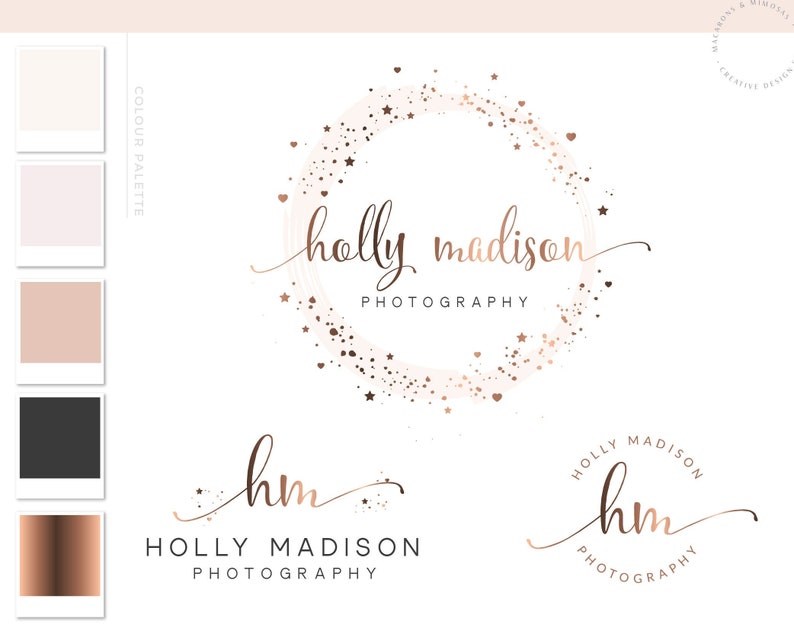 Premade Logo Logo Design Photography Logo Watercolor Logo heart star Logo rose gold Logo Business Logo Branding Kit image 1