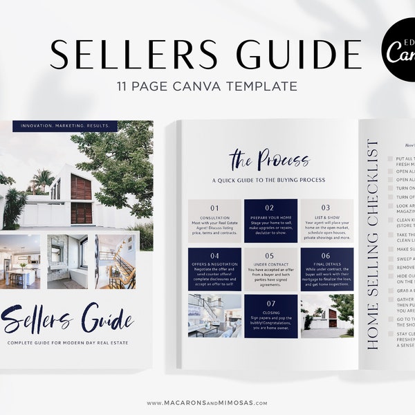 Sellers Guide Template, Real Estate Presentation Marketing Listing for Canva, 11 Page Home Selling Packet Moving and Listing Checklist Guide