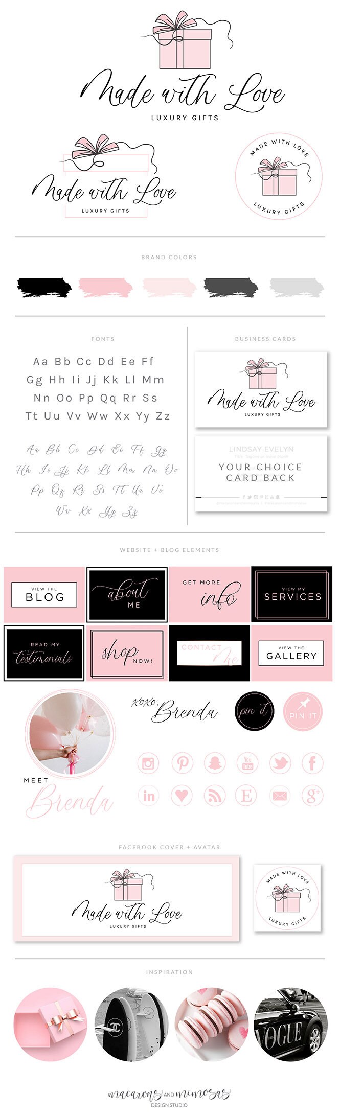 Gift Box Logo Design Gift Wrapping Company Pink Ribbon Logo Etsy