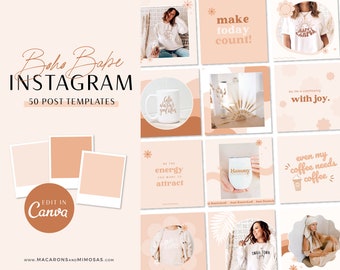 Instagram Post Templates Canva, Neutral Boho Creative Quotes for Instagram, Engagement Beauty, Coach Affirmation Business Bundle BB01