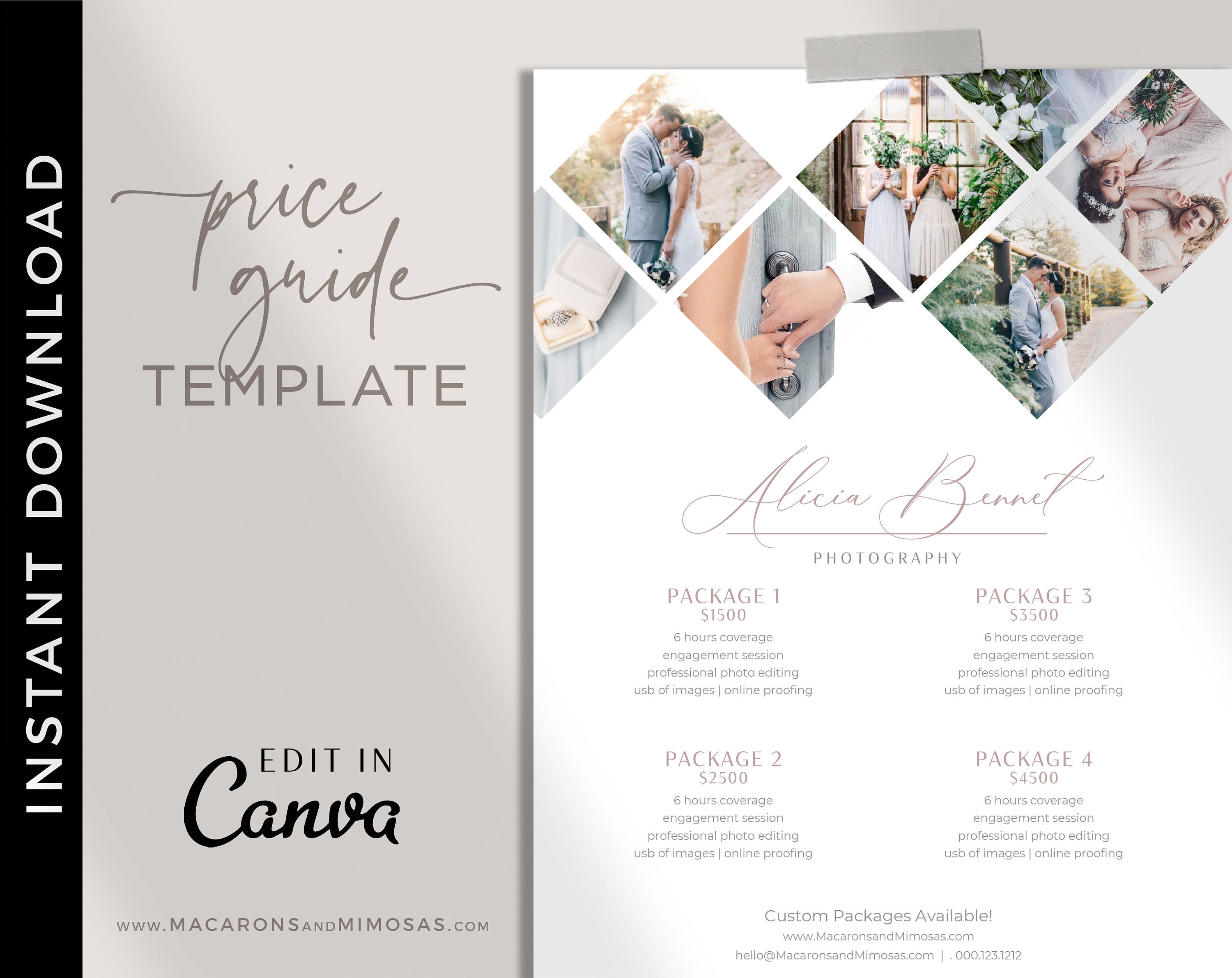 Live Wedding Canva Template Photography Price List Pricing Guide Design