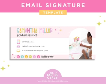 Plantilla de firma de correo electrónico de Gmail, plantilla de firma de correo electrónico de Canva con arcoíris en la que se puede hacer clic LS01