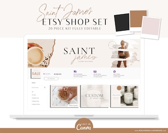 Boho Etsy Banner Set, Brand your Etsy Shop Business with Boho Logos and Branding Kit, Fun Neutral Etsy Shop Kit, Etsy Templates SJ01