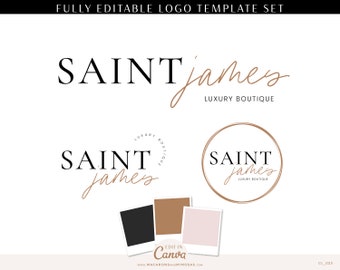 Logo Template Canva, Editable Logo Design, DIY Minimal branding kit, Preppy Small Business Boutique Logo SJ01