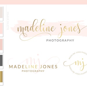 Premade Branding Kit, Photography Logo Set Watermark, Handwritten initials, Gold Initials Signature / Rose Gold Logo Design Stamp Logo 55 image 1