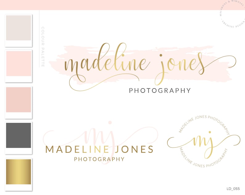 Premade Branding Kit, Photography Logo Set Watermark, Handwritten initials, Gold Initials Signature / Rose Gold Logo Design Stamp Logo 55 image 1