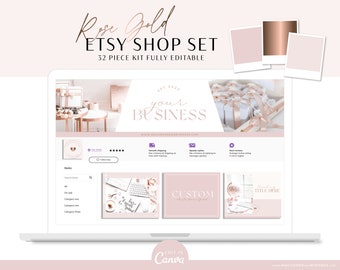 Etsy Shop Kit, Banner Kit, Pink Etsy Shop Branding Kit with elegant banner bundle set for Canva template, Etsy Store Listing Aesthetic