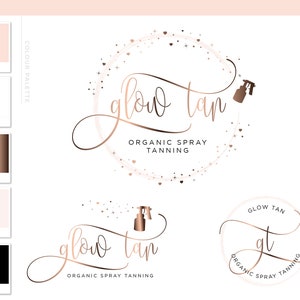 Spray Tan Logo Design, Tanning Branding Watermark, Stars Heart Spray Gun Mobile Tanning Logo Package, Rose Gold Premade watercolor Logo