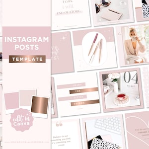 Peut inclure: Un ensemble de modèles de publication Instagram rose et or rose avec des citations inspirantes et des images. Le texte comprend "Grow through what you go through", "I can, I will, End of story", "Enjoy the little things", and "You do not have to be extreme just be consistent".