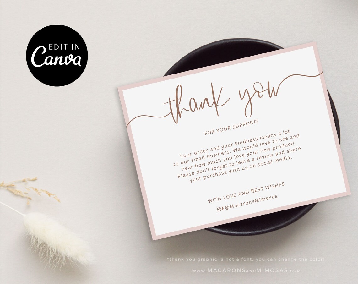 Business Thank You Insert Card Template Editable Modern Etsy