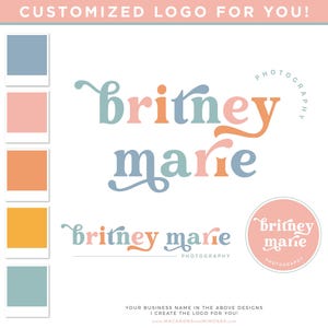 Bright Retro Logo, Funky Logo Branding Set, Pretty Beauty Logo Bundle, Boho Vintage Business Card Design, Premade Hippie Bohemian 70s Logo