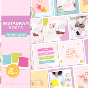 May include: A pink and yellow Instagram post template with a variety of designs and text. The text includes phrases like "Make today magical", "Never stop dreaming", and "You are my sunshine".