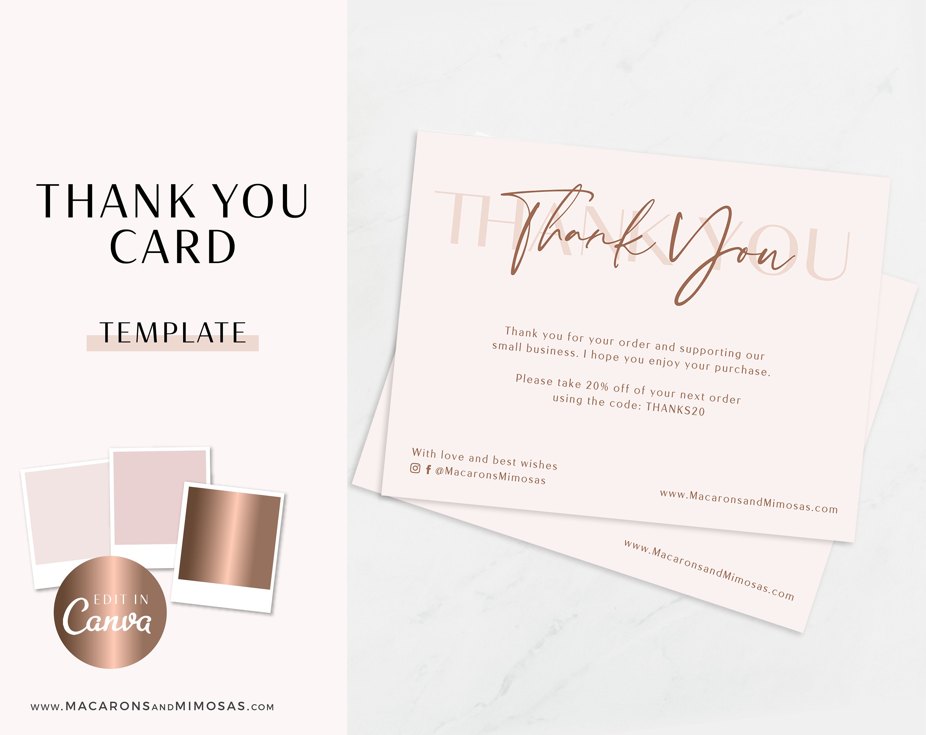 Editable Business Thank You Insert Card Template. Modern Etsy