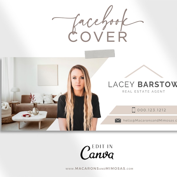 Canva Facebook Cover Template for Interior Designer & Realtor Marketing, Real Estate Agent Facebook Cover, Photography Photo Website Banner