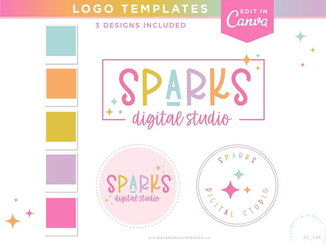 Rainbow Logo Template, Editable Canva Logo Design With Stars, Small ...