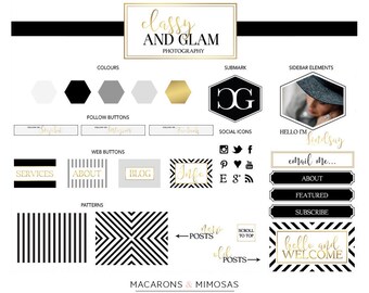 66 pièces or noir rayure en nid d’abeille Logo Blog relooking + Kit Branding + Blog Kit + site Web Design Kit papeterie d’affaires • aquarelle