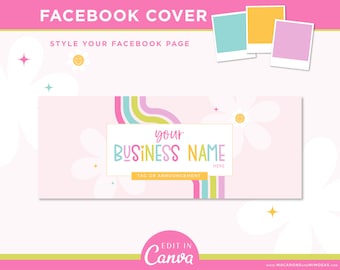 Social Media Templates Canva, Facebook Banner Cover Image, Bright Rainbow Branding Kit, Facebook Group Logo Templates LS01