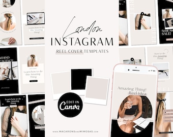 Instagram Reels Templates, Content Creator Reel Covers Editable in Canva, Instagram Stories, TikTok Pinterest, Black Pink Luxe Bundle LD01