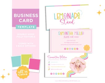 Bright Retro Business Card Template, Canva Template Business Card, Editable Rainbow DIY Calling Cards, Small Business Card design LS01
