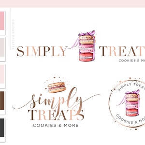 Macarons Logo Design, Watercolor Cakes and Cookie Sprinkle Logo, Artisan Cakes Logo, Kitchen Food Macaroons logo Cooking logo