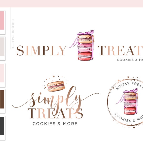 Macarons Logo Design, Watercolor Cakes and Cookie Sprinkle Logo, Artisan Cakes Logo, Kitchen Food Macaroons logo Cooking logo