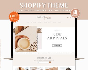 Shopify Theme Template, Minimal Shopify Website & Store Banner, Shopify 2.0 Boutique Design, Website Design, Luxe White Shopify Theme SJ01