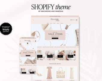 Pink Shopify Theme Website Template and Ecommerce Store Banners editable in Canva, Premium Web Design for Online Jewlery, Clothing Boutique