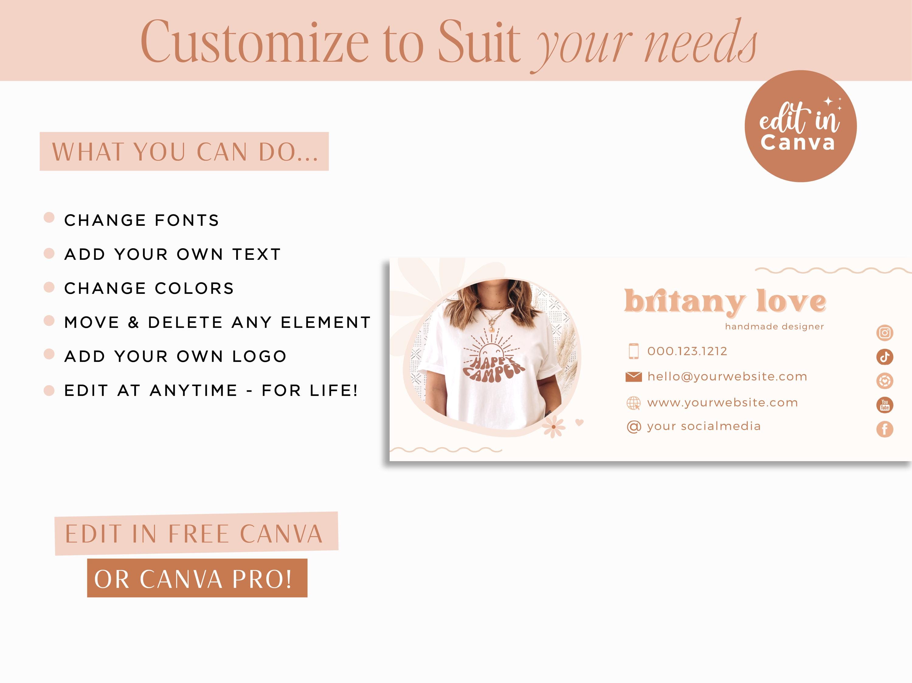 Pretty Boho Email Signature Template Edit in Canva, Neutral Fun Pastel ...