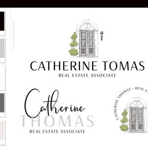 Real Estate Logo Design and Branding Kit with Hand drawn Door and Topiary Sketch for Agents and Brokers Watermark, Premade Personalized