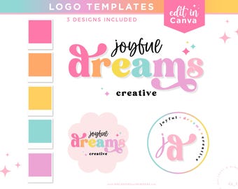 Jasny szablon logo tęczy edytowalny w Canva, uroczy kolorowy i zabawny zestaw do brandingu dla małych butików z gwiazdami - BW01