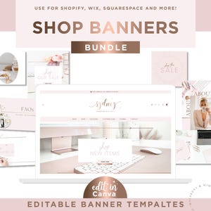 Customizable Pink & Rose Gold Shopify Website Banner Templates Bundle for Fun Ecommerce Shopify Branding - SYD