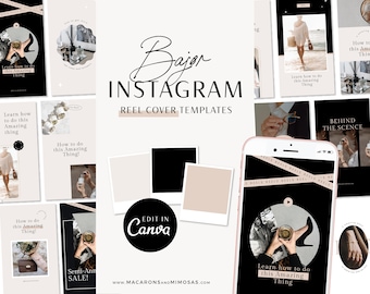 Instagram Reels Templates, Content Creator Reel Covers Editable in Canva, Instagram Stories, TikTok Pinterest, Neutral Minimalist Bundle B01