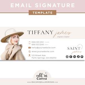 Plantilla de firma de correo electrónico profesional de Canva para hacerlo tú mismo. Agrega tu logotipo e íconos de redes sociales y dale estilo a tus correos electrónicos con elegancia - SJ01