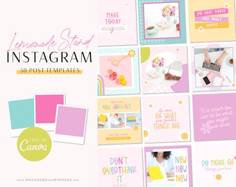 Bright Rainbow Instagram Post Templates Canva, Colorful Creative Instagram Quote, Pink Engagement Business Bundle, Rainbow Branding LS01