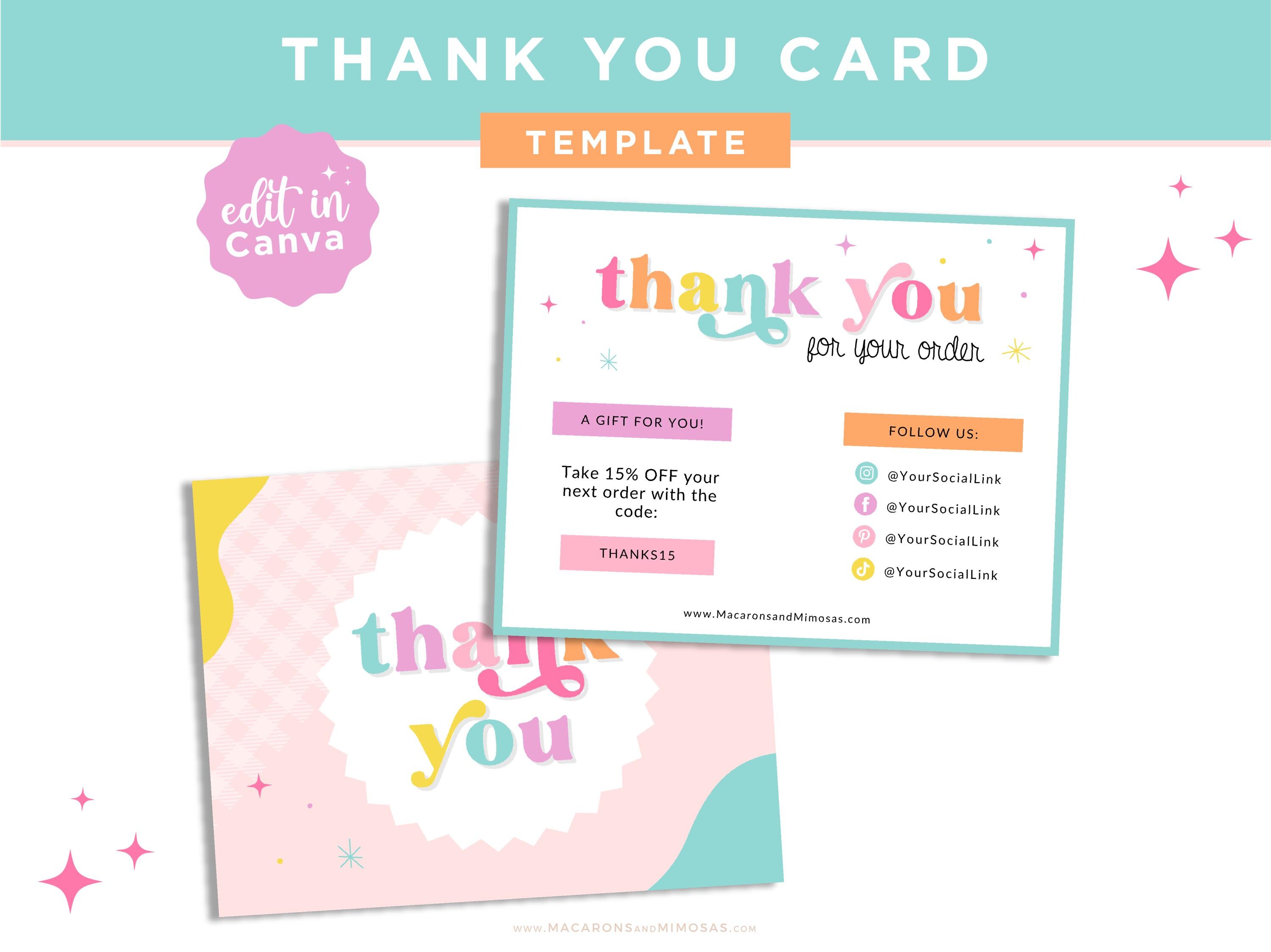 Thank You Card Template Pink Retro, Canva Thankyou Order Card, Fun ...