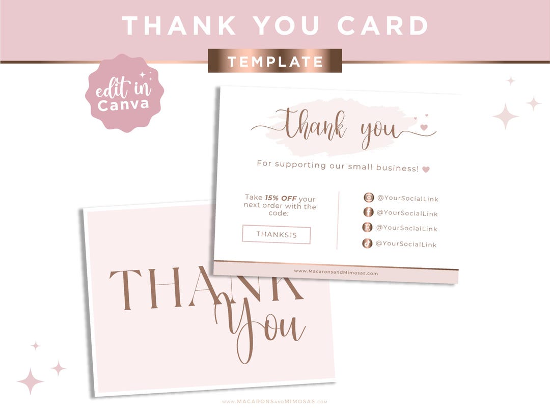 Business Thank You Insert Card Template, Editable Rose Gold Modern Card ...