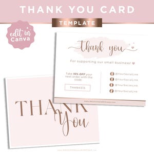 Plantilla de tarjeta de agradecimiento comercial, tarjeta moderna editable en oro rosa para empaque, descargue Gracias por su pedido, agregue logotipo SYD