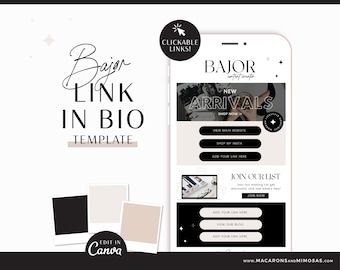 Link in Bio Website Template Canva, Modern Instagram Landing Page, Luxe Canva Website Template, Luxury Boutique Marketing Design Black B01