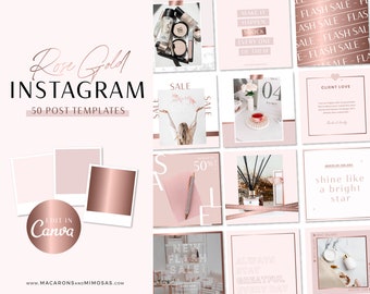 Rose Gold Instagram Post Templates Canva, Blush Pink Quotes for Instagram, Instagram Beauty Posts, Social Media Templates for Canva