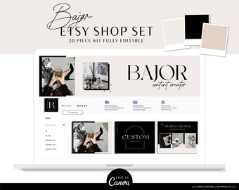 Modern Etsy Banner Set, Brand your Etsy Shop Business with minimalist Logos and Branding Kit, Black & Nude Etsy Shop Kit Templates B01