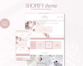 Pink Shopify Theme Website Template Design in Rose Gold, Editable Shop Banners for Ecommerce Online Boutique - SYD