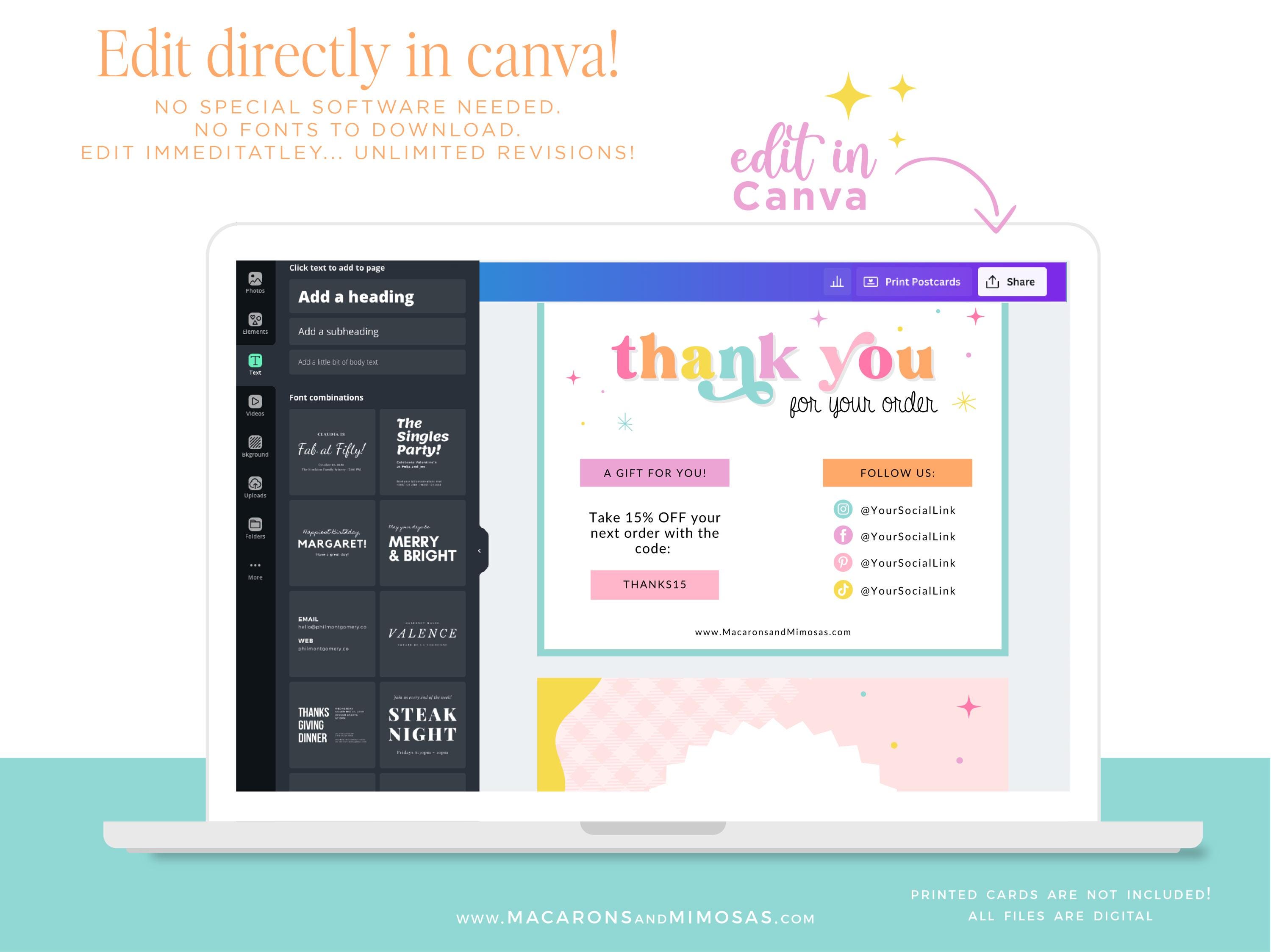 Thank You Card Template Pink Retro, Canva Thankyou Order Card, Fun ...