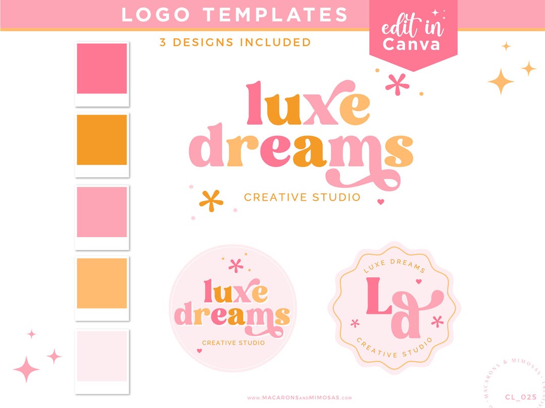 DIY Branding Kit Canva Logo Template, Pink Boho Logo Design, Retro Fun ...