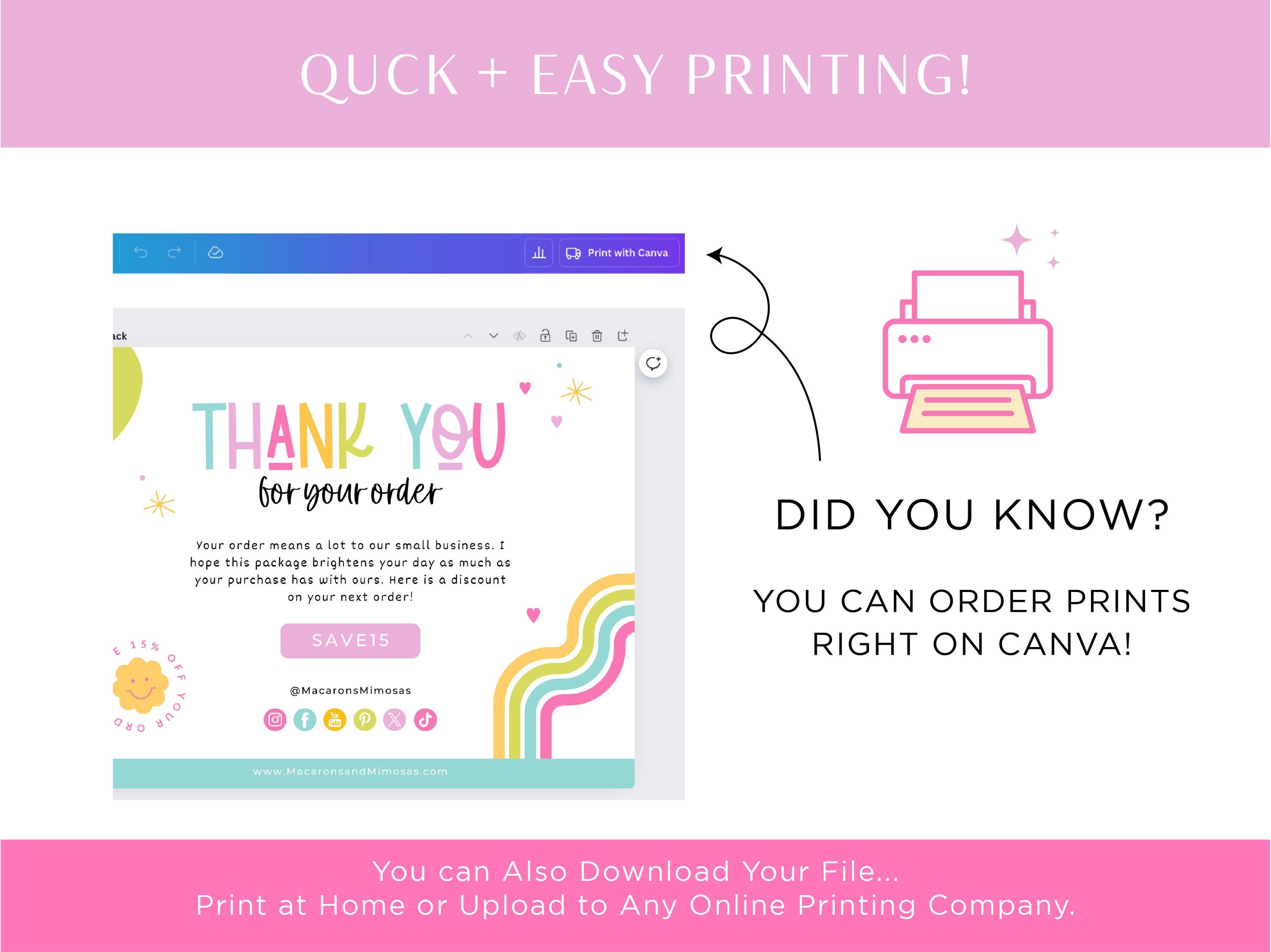 Cute Rainbow Thank You Card Template Design Editable in Canva for Small ...
