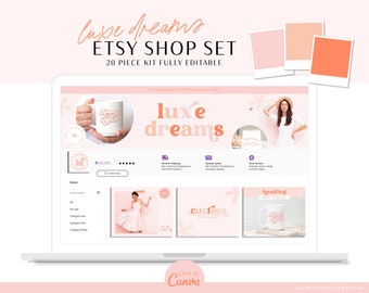 Boho Etsy Shop Set, Retro Etsy Store Banner Design Set, Canva Tools to Sell on Etsy and Brand your Etsy Shop with Logos and Brand Kit LD02