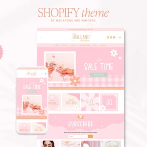 Retro Pastel Shopify Theme Template and Shop Banners Kit for a Trendy Girly Ecommerce Website Design 2.0 for Small Business Branding - HB01