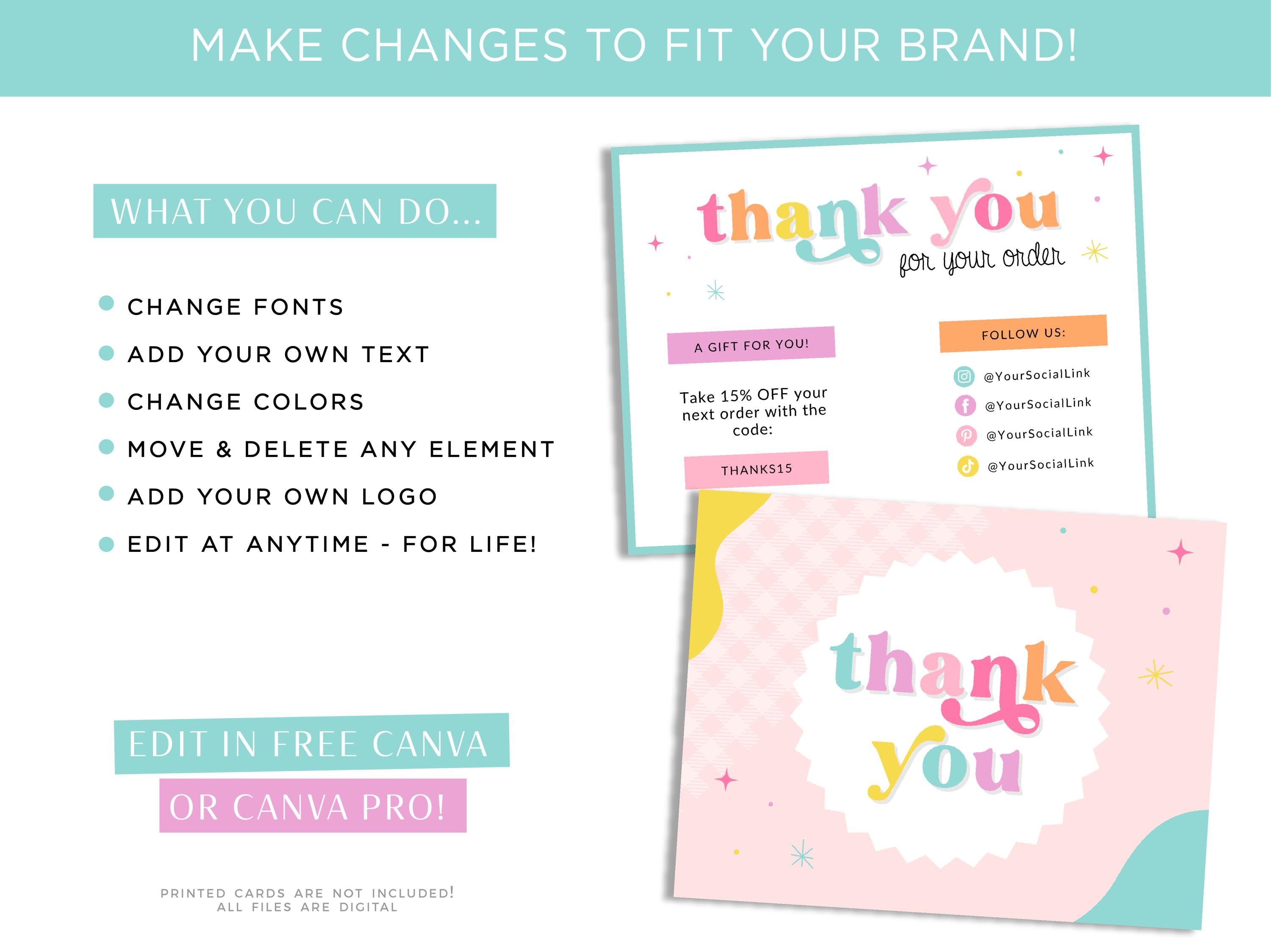 Thank You Card Template Pink Retro, Canva Thankyou Order Card, Fun ...