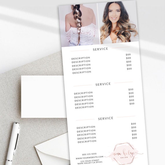 Price list template rack card design Makeup Artist or Etsy