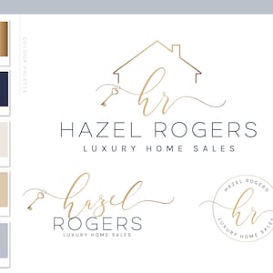 Luxury Real Estate Logo Design and Creative Branding Kit for Marketing Professionals with a Minimalist House Roof and Key Icon