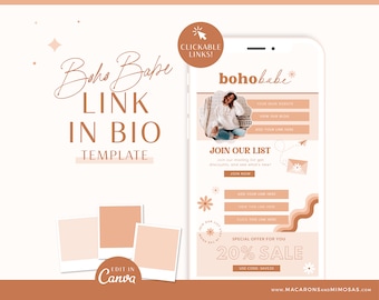 Boho Link in Bio Website Template Canva, Instagram Landing Page, Canva Website Template, Daisy Boutique Website Instagram Bio Link BB01